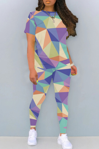 Casual Gradient Color O Neck Short Sleeve Oversize T Shirt And Skinny Pants Top and Trouser Set
