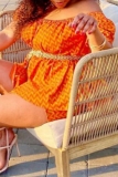 Casual Wave Print Off Shoulder Short Sleeve Pleated Hem Blouse And Shorts Two Pieces Shorts Sets