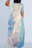 Casual Ombre Print O Neck Short Sleeve Vacation Baggy Maxi Dresses