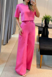 Casual Short Sleeve Crop Tops And Wide Leg Suit Pants Formal Office Lady Two Pieces Tourser Sets