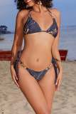 Sexy Print Lace Up Backless Bikini Sets Beach Vacation Swimwears (With Paddings)