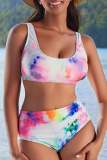 Sexy Tie Dye Print Backless Bikini Sets Beach Vacation Swimwears (With Paddings)