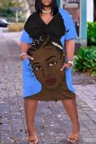 Casual Figure Print Basic V Neck Short Sleeve Plus Size T-shirt Midi Dresses