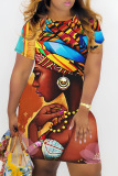 Casual Figure Print Basic O Neck Short Sleeve Plus Size T-shirt Midi Dresses