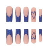 Casual Heart Shaped Square Head False Nails Shimmer French Design Jelly Gel Press On Nails Nail