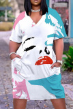 Casual Graphics Print V Neck Short Sleeve Short Sleeve Pockets Plus Size T-shirt Midi Dresses