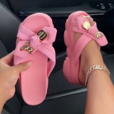 Casual Summer Bow High-Heeled Sponge Cake Net Red Sandals and Slippers Round Out Door Wedges Shoes