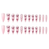 Casual Butterfly Rhinestone Decor Jelly Pink Stiletto Press on Nails Fake Nails Gel Glue on Nails