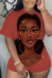 Casual Figure Print Basic O Neck Short Sleeve Oversize T-shirt And Shorts Two Pieces Shorts Sets