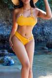 Sexy Ring Decor Bikini Sets Lace Up Backless Beach Vacation Swimwears (With Paddings)