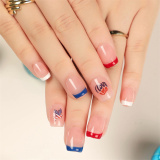Casual American Flag Print Independence Day Press On Nails Short Fake Nails Patriotic Designs Stick on Nails