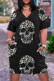 Casual Graphics Print V Neck Short Sleeve Short Sleeve Pockets Plus Size T-shirt Midi Dresses