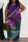 Sexy Dollar Print Backless Spaghetti Strap Sleeveless Long Floor Length Plus Size Baggy Vacation Maxi Slip Dresses