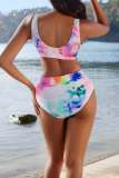 Sexy Tie Dye Print Backless Bikini Sets Beach Vacation Swimwears (With Paddings)