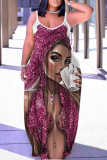 Sexy Figure Print Backless Spaghetti Strap Sleeveless Floor Length Long Baggy Vacation Maxi Slip Dresses