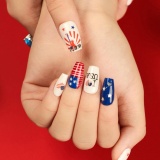 Casual American Flag Stars American Flag Independence Day French Art Short Blue Red Fake Press On Square False Nails