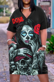 Casual Graphics Print V Neck Short Sleeve Short Sleeve Pockets Plus Size T-shirt Midi Dresses