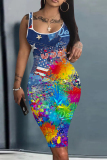 Casual O Neck Sleeveless Ruffle Hem Bodycon Birthday Party Midi Dress