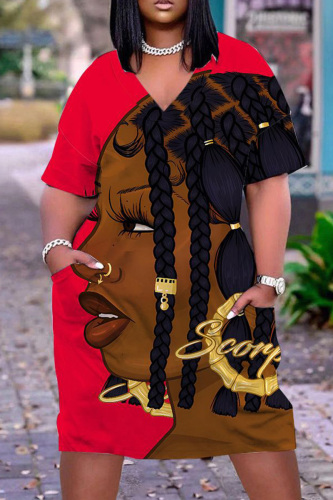 Casual Figure Print Basic V Neck Short Sleeve Plus Size T-shirt Midi Dresses
