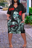 Casual Graphics Print V Neck Short Sleeve Short Sleeve Pockets Plus Size T-shirt Midi Dresses