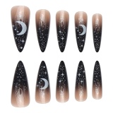 Extra Long Stiletto Press On Nails Glitter Glossy Moon Star False Nails French Clear Ombre Fake Nails