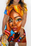 Casual Figure Print Basic O Neck Short Sleeve Plus Size T-shirt Midi Dresses