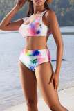 Sexy Tie Dye Print Backless Bikini Sets Beach Vacation Swimwears (With Paddings)