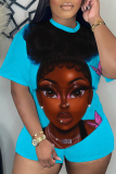 Casual Figure Print Basic O Neck Short Sleeve Oversize T-shirt And Shorts Two Pieces Shorts Sets
