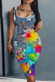 Casual O Neck Sleeveless Ruffle Hem Bodycon Birthday Party Midi Dress