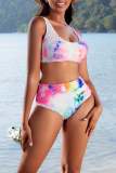 Sexy Tie Dye Print Backless Bikini Sets Beach Vacation Swimwears (With Paddings)