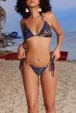 Sexy Print Lace Up Backless Bikini Sets Beach Vacation Swimwears (With Paddings)