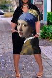 Casual Graphics Print V Neck Short Sleeve Short Sleeve Pockets Plus Size T-shirt Midi Dresses