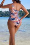Sexy Boho Print Backless Hollow Out Lace Up One Pieces Swimsuit Beach Vacation Swimwears