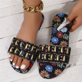 Casual Daily Rhinestone Decor Oversized Slippery Outdoor Sandals With Soft Bottom And Flat Soles Open Toe Sandals