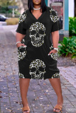 Casual Graphics Print V Neck Short Sleeve Short Sleeve Pockets Plus Size T-shirt Midi Dresses