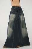Casual High Waist Raw Hem A Line Distressed Denim Maxi Skirts