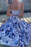Sexy Floral Print V Neck Sleeveless Cami Crop Tops And Ruffle Tiered Hem Maxi Skirt Vacation Two Pieces Dress Sets