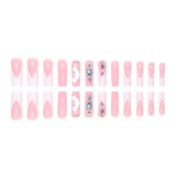 Casual Rhinestone Decor Press on Nails Artificail Extra Long French Square Fake Nails Crystal Flowers Nails