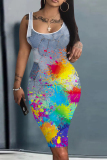 Casual O Neck Sleeveless Ruffle Hem Bodycon Birthday Party Midi Dress