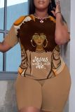 Casual Figure Print O Neck Short Sleeve Oversize T-shirt And Shorts Two Pieces Shorts Sets