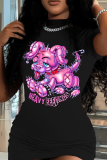 Sexy Graphics Print O Neck Shorts Sleeve Wrapped Skirt Bodycon T-shirt Mini Dresses