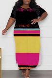 Casual Graphics Print O Neck Short Sleeve Side Slit Long Plus Size T-shirt Midi Dresses