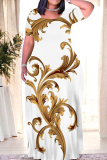 Casual Floral Print O Neck Short Sleeves Floor Length Pockets Vacation Baggy Maxi Dresses