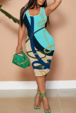 Casual Graphics Print Sleevless U Neck Vest Bodycon Midi Tank Dresses