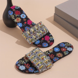 Casual Daily Rhinestone Decor Oversized Slippery Outdoor Sandals With Soft Bottom And Flat Soles Open Toe Sandals