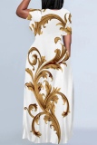 Casual Floral Print O Neck Short Sleeves Floor Length Pockets Vacation Baggy Maxi Dresses