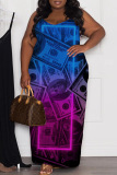 Sexy Dollar Print Backless Spaghetti Strap Sleeveless Long Floor Length Plus Size Baggy Vacation Maxi Slip Dresses