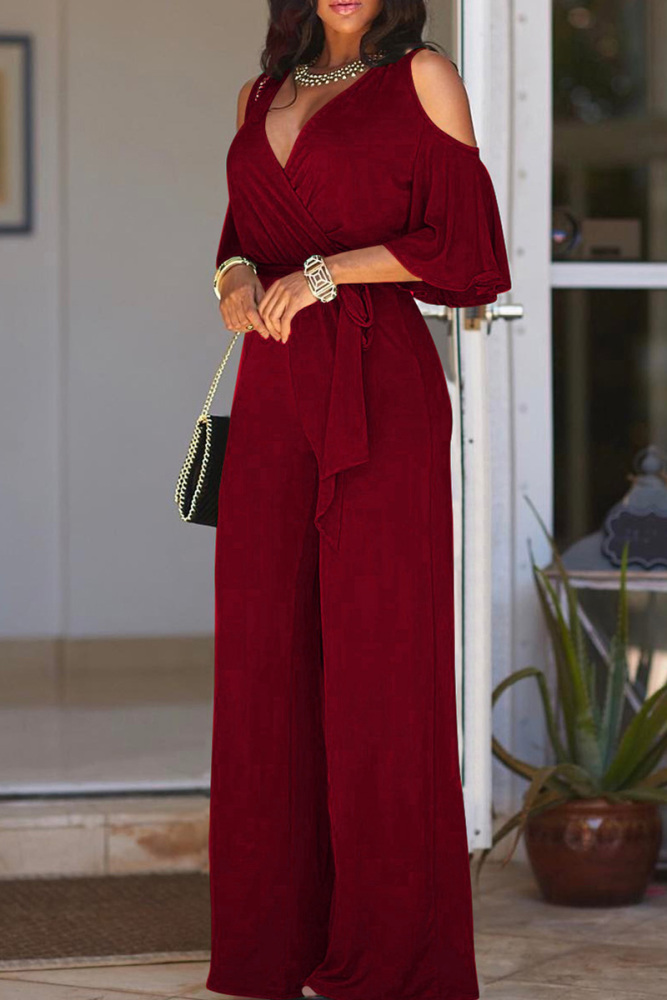Womens Hollowed Out Crew Neck Solid Color Suit