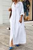 Casual V Neck Long Sleeve Buttons Vacation Long Loose Vacation Maxi Shirts Dress