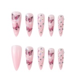 Casual Butterfly Rhinestone Decor Jelly Pink Stiletto Press on Nails Fake Nails Gel Glue on Nails